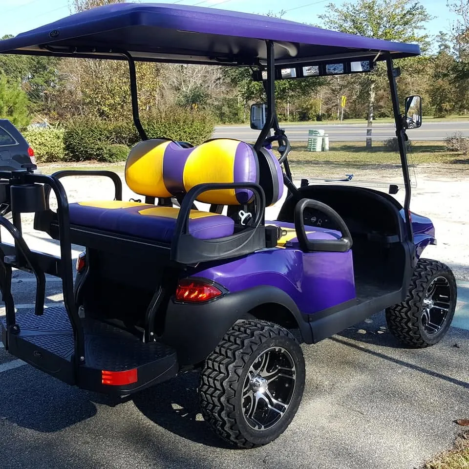 Custom purple lifted Island Cart, rear view showing custom wheels and rear-facing seat