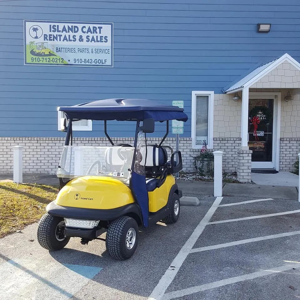 Yellow street-legal Island Cart low-speed vehicle