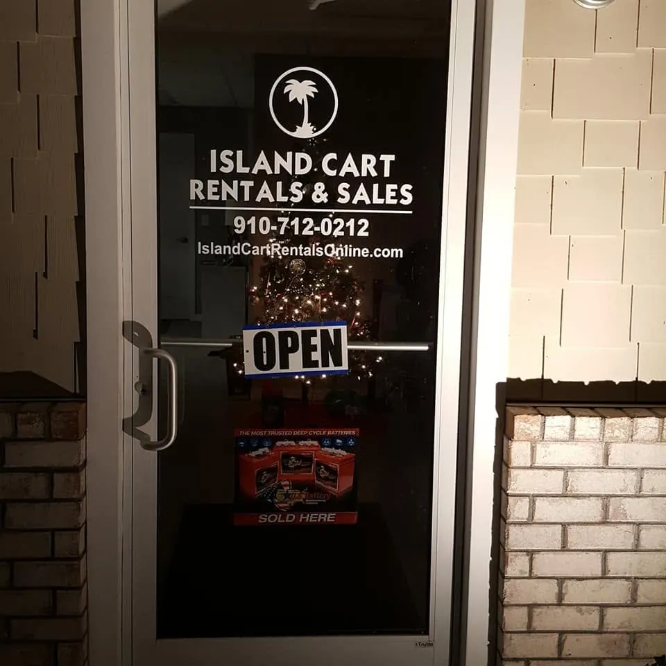 Island Cart shop entrance — deep-cycle batteries sold here
